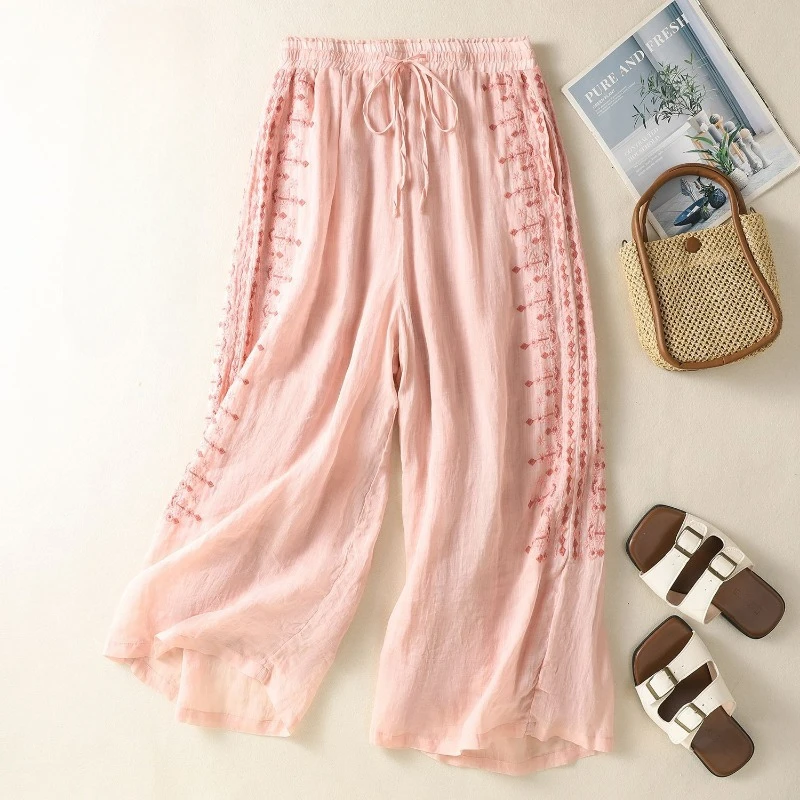 Новые летние брюки с этнической вышивкой, женские брюки в китайском стиле с высокой талией, тонкие свободные универсальные повседневные брюки для бега до щиколотки
Новые летние брюки с этнической вышивкой, женские брюки в китайском стиле с высокой талией, тонкие свободные универсальные повседневные брюки для бега до щиколотки