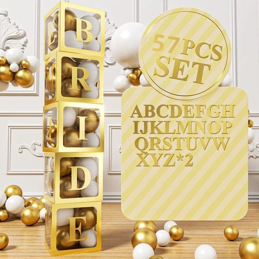 5pc Golden Balloon Box With 2 Set A-Z 52 Letters, Decoration For Bridal Wedding Shower, Gender Reveal And Garden Party Birthday
5pc Golden Balloon Box With 2 Set A-Z 52 Letters, Decoration For Bridal Wedding Shower, Gender Reveal And Garden Party Birthday