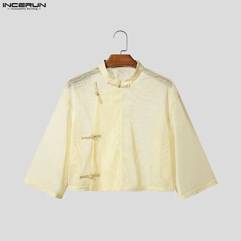 INCERUN Men's Shirt Mesh See Through Solid Stand Collar 3/4 Sleeve Men Clothes Sexy Personality Streetwear Casual Tops Camisas
INCERUN Men's Shirt Mesh See Through Solid Stand Collar 3/4 Sleeve Men Clothes Sexy Personality Streetwear Casual Tops Camisas