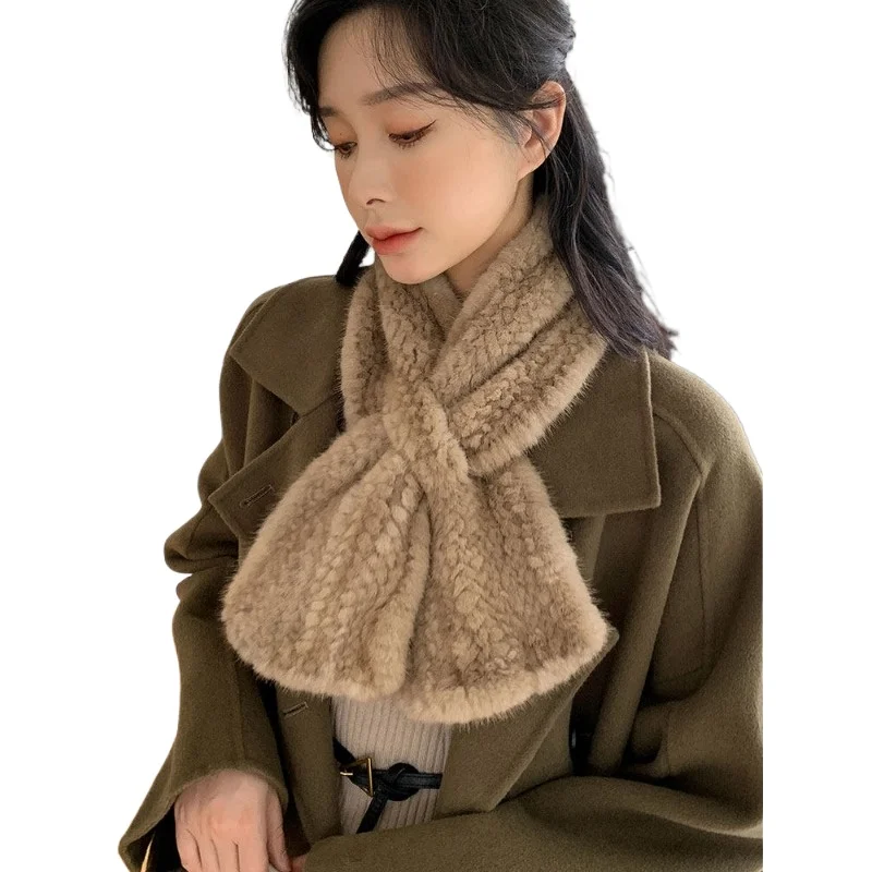Korean version of the new mink fur scarf, handmade double-sided woven scarf, winter warm women's wide version
Korean version of the new mink fur scarf, handmade double-sided woven scarf, winter warm women's wide version