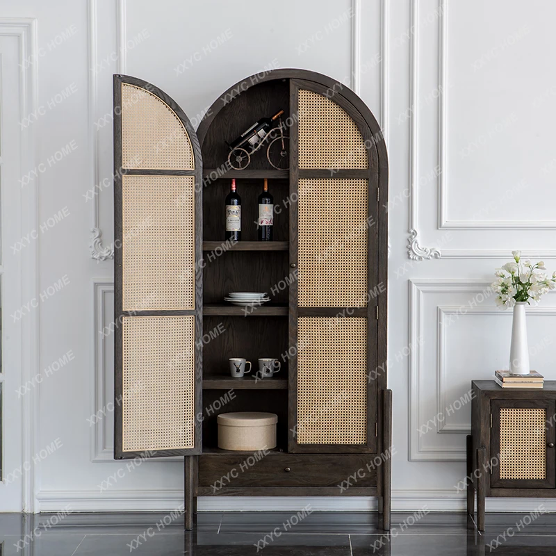 Oak Semicircle Clothes Closet Double-Door Storage Cabinet with Drawer Complete Storage Chest of Drawers Vintage Rattan Cabinet
Oak Semicircle Clothes Closet Double-Door Storage Cabinet with Drawer Complete Storage Chest of Drawers Vintage Rattan Cabinet