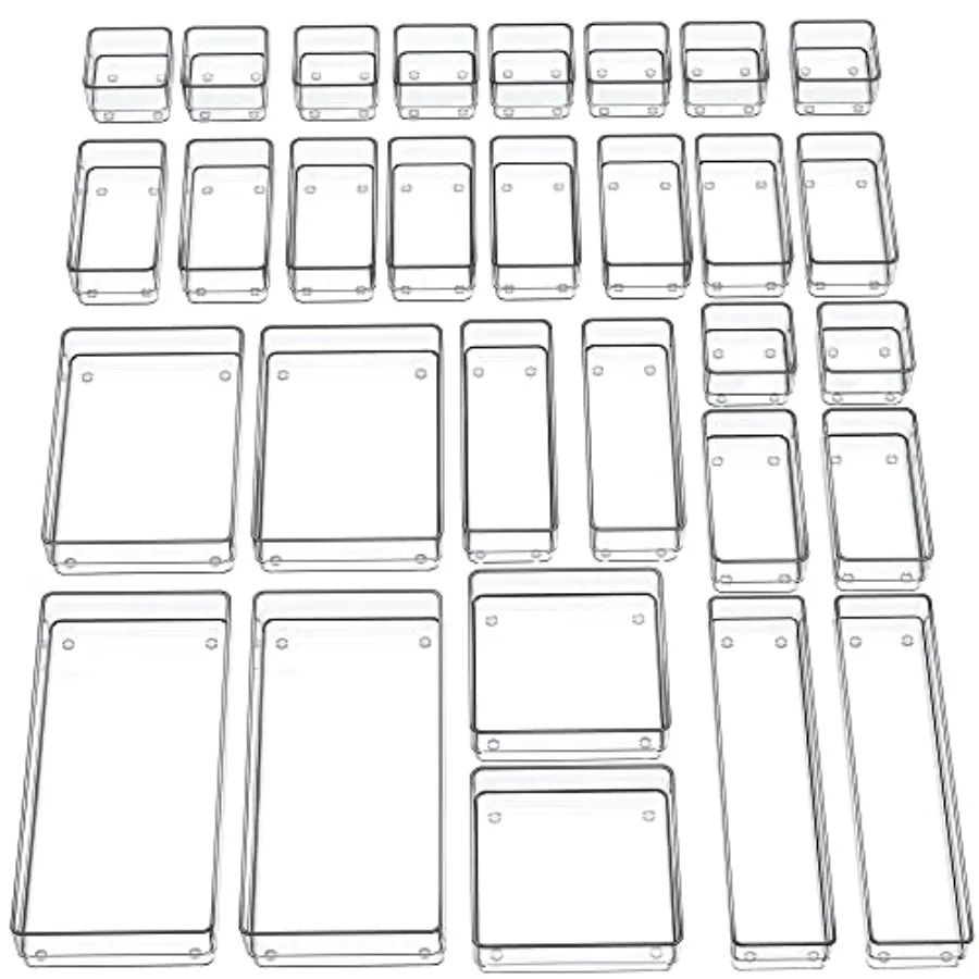 30-Piece Drawer Organizer with Non-Slip Silicone Pads, 7-Size Desk Drawer Organizer Trays Storage Tray for Makeup, Jewelries, U
30-Piece Drawer Organizer with Non-Slip Silicone Pads, 7-Size Desk Drawer Organizer Trays Storage Tray for Makeup, Jewelries, U