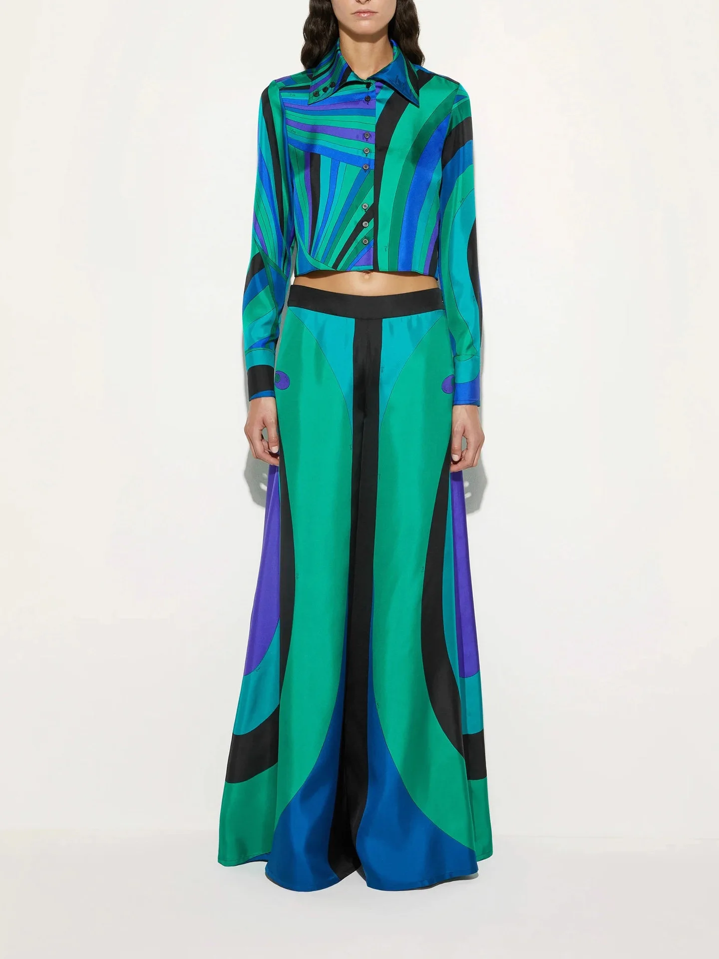 Women's Fashion Two-Piece Set Long Sleeve Printed Satin Wide Leg Pants Outfit High Waist Short Shirt Spring Season Ensemble
Women's Fashion Two-Piece Set Long Sleeve Printed Satin Wide Leg Pants Outfit High Waist Short Shirt Spring Season Ensemble