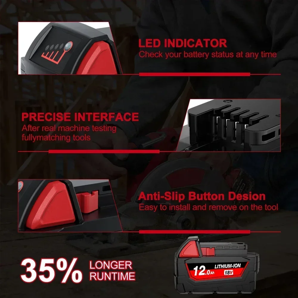 For Milwaukee M18 18V 12000mAh Li-ion Replacement Battery M18B5-XC For Milwaukee 18V Tool Rechargeable Battery Dual Charger
For Milwaukee M18 18V 12000mAh Li-ion Replacement Battery M18B5-XC For Milwaukee 18V Tool Rechargeable Battery Dual Charger