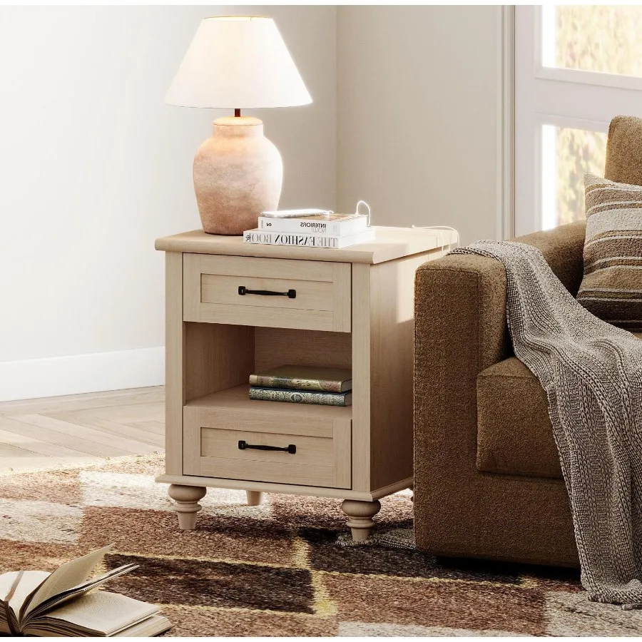 Beige End Table with Charging Station 2-Drawer Wooden Nightstand for Bedroom Open Shelf Side Table for Living Room
Beige End Table with Charging Station 2-Drawer Wooden Nightstand for Bedroom Open Shelf Side Table for Living Room