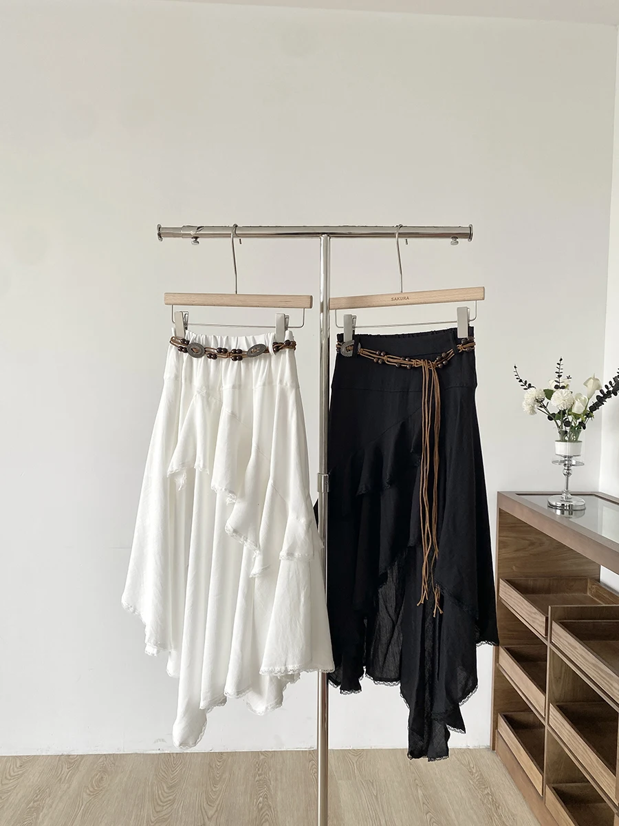 Ele Lace Trim Irregular Hem Cotton Linen Midi Skirt White Color Commute Sle Low Waist Design Pure Color Polyester Fiber
Ele Lace Trim Irregular Hem Cotton Linen Midi Skirt White Color Commute Sle Low Waist Design Pure Color Polyester Fiber