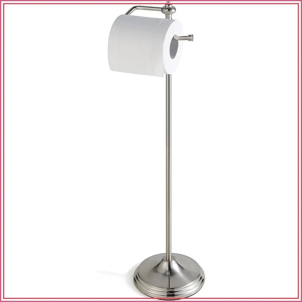 Freestanding Toilet Paper Holder with Reserve Storage, Satin Nickel
Freestanding Toilet Paper Holder with Reserve Storage, Satin Nickel