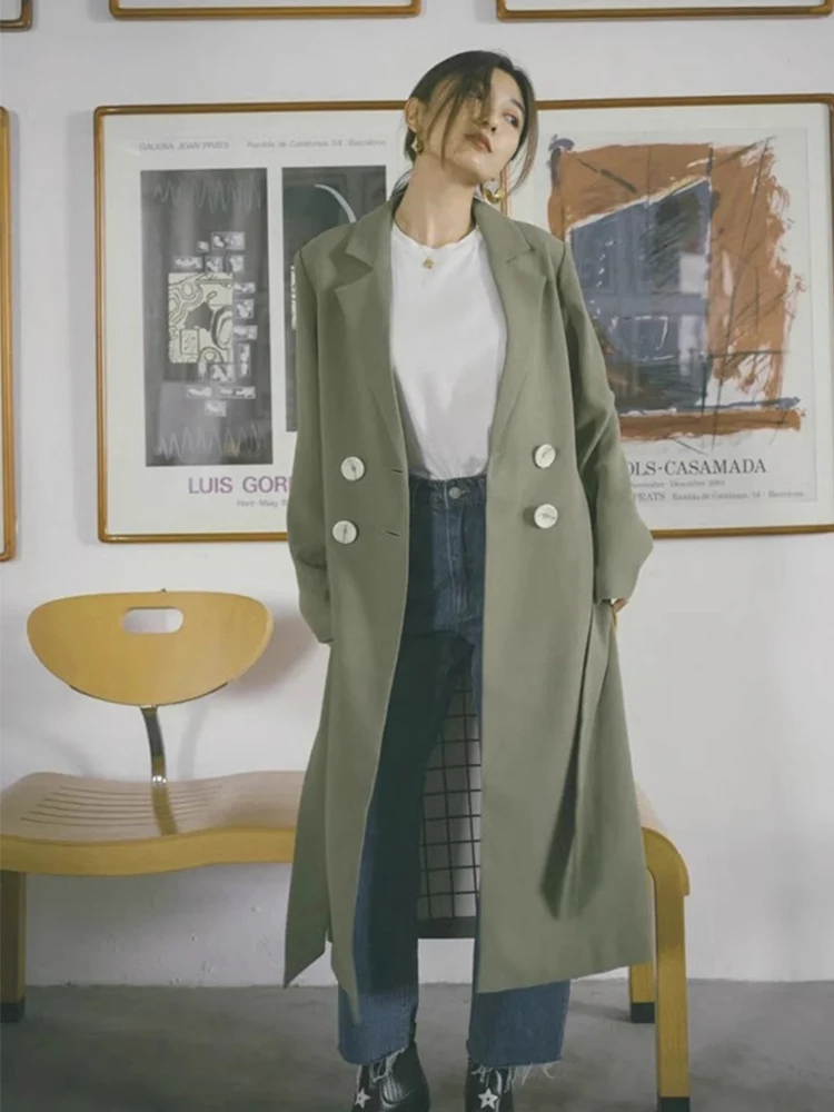 Savis Military Green Suit Coat Women's Long Double-Row Buttoned Windbreaker Spring Autumn Style Necktie Suit Outerwear
Savis Military Green Suit Coat Women's Long Double-Row Buttoned Windbreaker Spring Autumn Style Necktie Suit Outerwear
