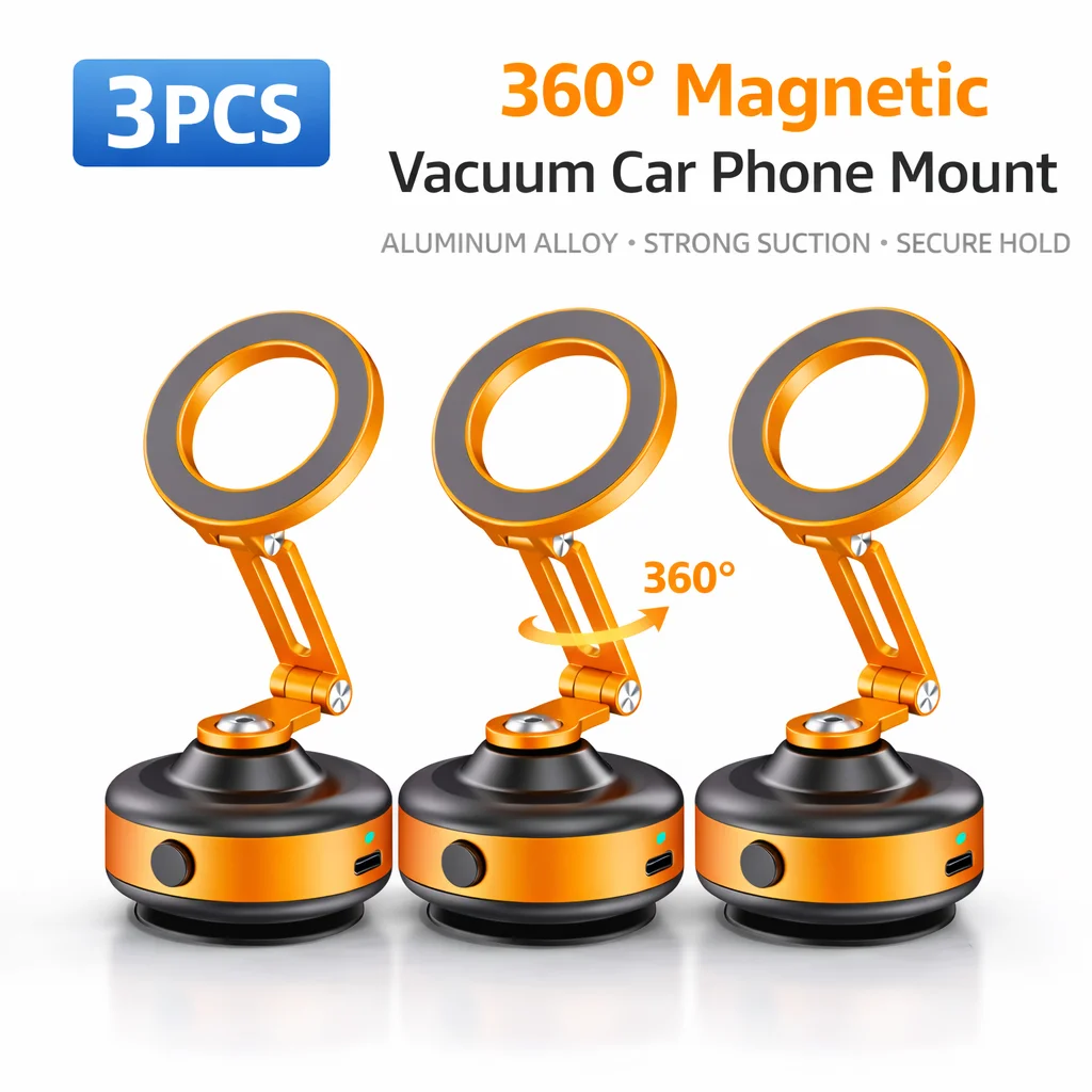 Premium Aluminum Alloy Magnetic Car Phone Mount, 360° Adjustable Vacuum Suction Holder, Strong Hold for IPhone Samsung Dashboard
Premium Aluminum Alloy Magnetic Car Phone Mount, 360° Adjustable Vacuum Suction Holder, Strong Hold for IPhone Samsung Dashboard
