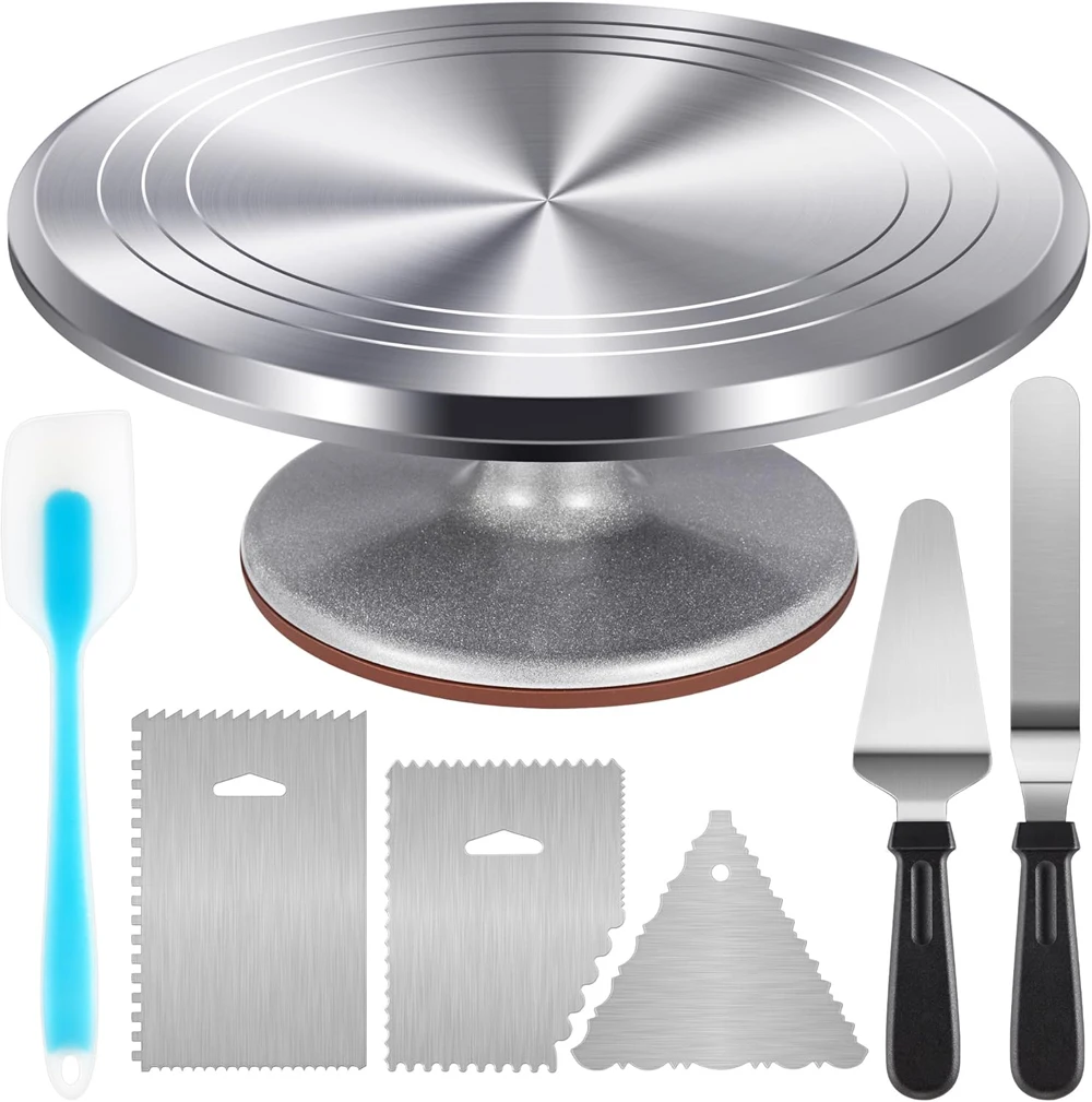 Aluminium Cake Turntable Set, Baking Tools with Revolving 12" Cake Stand for Decorating, 12.7" Offset Spatula, 3 Stainless Steel
Aluminium Cake Turntable Set, Baking Tools with Revolving 12" Cake Stand for Decorating, 12.7" Offset Spatula, 3 Stainless Steel
