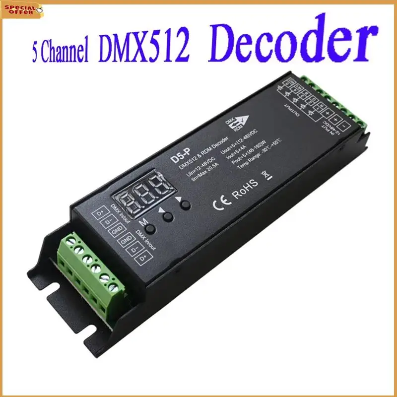 A69Z 5 Channel DMX Decoder With RDM Digital Display Dimmer Driver PWM RGBCCT LED Controller LED Module Light Input 12V-48VDC
A69Z 5 Channel DMX Decoder With RDM Digital Display Dimmer Driver PWM RGBCCT LED Controller LED Module Light Input 12V-48VDC