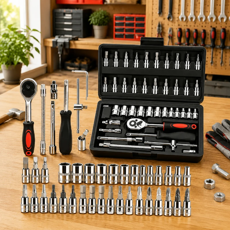 Black 46Pcs 1/4 Inch Socket Wrench Set, Portable Durable Tool Kit for Car and Home Daily Repair Use
Black 46Pcs 1/4 Inch Socket Wrench Set, Portable Durable Tool Kit for Car and Home Daily Repair Use