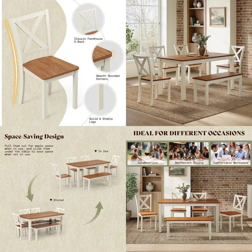 6-Piece armhouse Dining Table Set, 59" Wooden Table with 4 Chairs & Bench, Kitchen & Dining Room Set or 6, Space-Saving Rustic D
6-Piece armhouse Dining Table Set, 59" Wooden Table with 4 Chairs & Bench, Kitchen & Dining Room Set or 6, Space-Saving Rustic D