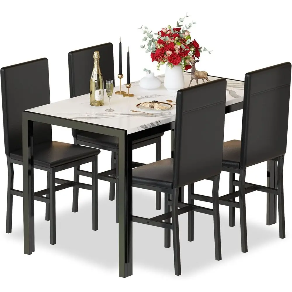 Space-Saving 5-Piece Dining Set with Marble Top and Velvet Chairs for Compact Kitchens
Space-Saving 5-Piece Dining Set with Marble Top and Velvet Chairs for Compact Kitchens