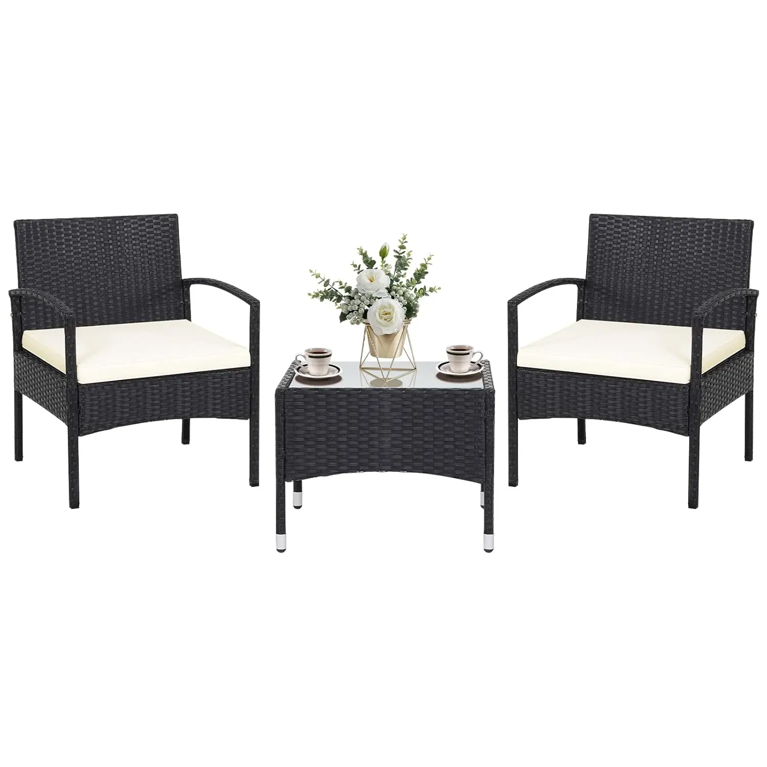 3pc Patio Bistro Set Rattan Chairs & Glass Table Steel Frame Outdoor Yard Balcony Furniture, Customized
3pc Patio Bistro Set Rattan Chairs & Glass Table Steel Frame Outdoor Yard Balcony Furniture, Customized