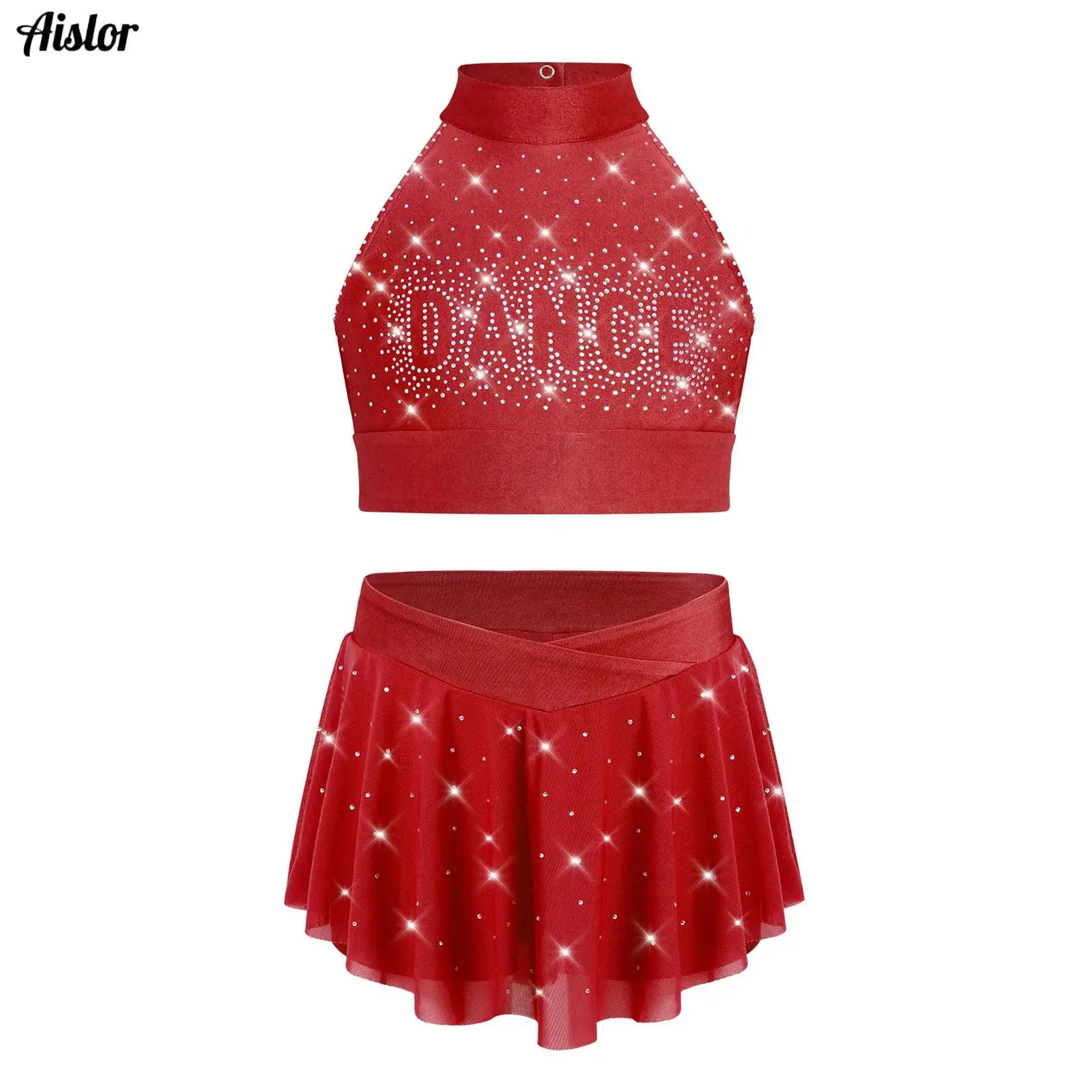 2Pcs Kids Girls Cheerleading Dance Outfits Halter Sleeveless Cross Back Glittery Rhinestones Crop Top+Skirt Jazz Latin Dancewear
2Pcs Kids Girls Cheerleading Dance Outfits Halter Sleeveless Cross Back Glittery Rhinestones Crop Top+Skirt Jazz Latin Dancewear