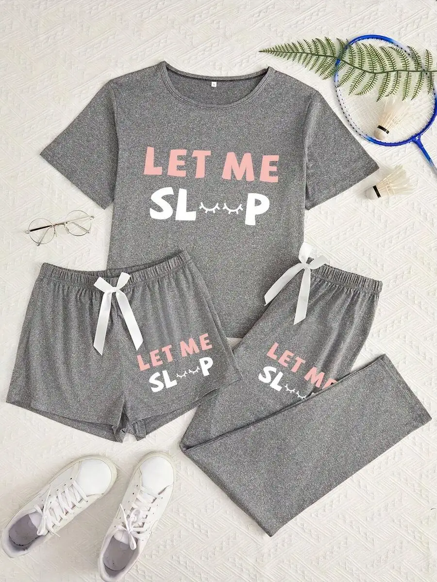 Let Me Sleep Letter Print Womens Lightweight Breathable Pajama Set Short Sleeve T-Shirt Shorts Pants
Let Me Sleep Letter Print Womens Lightweight Breathable Pajama Set Short Sleeve T-Shirt Shorts Pants
