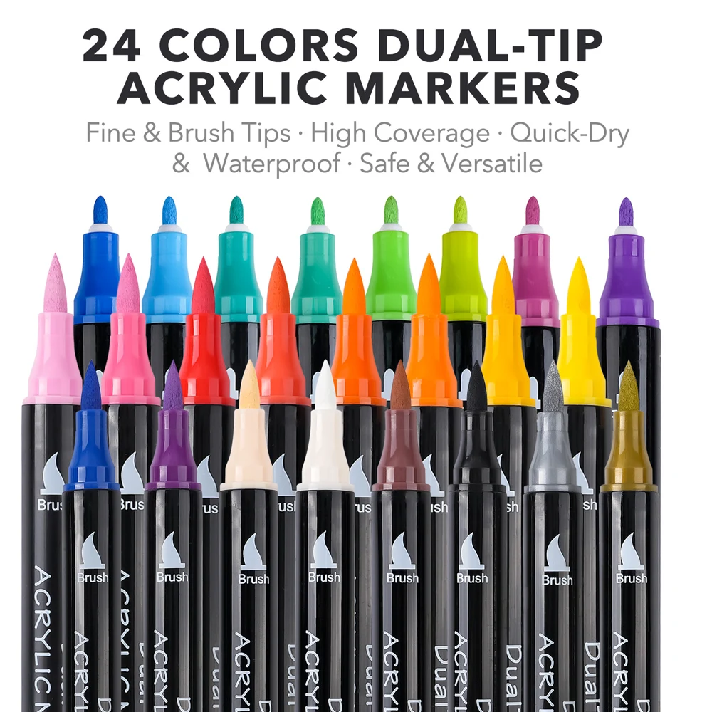 Dual Tip Acrylic Paint Pens 24 Colors Non-toxic Waterproof Permanent Marker for Rock Painting Paper Egg Canvas Leather DIY Art
Dual Tip Acrylic Paint Pens 24 Colors Non-toxic Waterproof Permanent Marker for Rock Painting Paper Egg Canvas Leather DIY Art