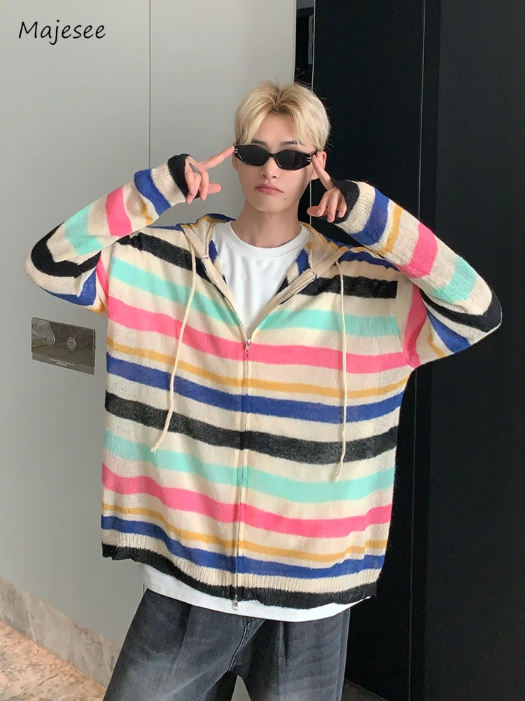 Mens Cardigans Casual Loose Hooded Fashion Spring Autumn Colorful Striped Teenagers American Style High Street Knitting Youthful
Mens Cardigans Casual Loose Hooded Fashion Spring Autumn Colorful Striped Teenagers American Style High Street Knitting Youthful