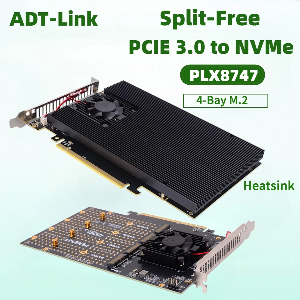 Split-Free PLX8747 Integrated PCIe 3.0 Expansion Card Module 4-Disk M.2 NVMe PLX8747 GPU Heatsink Cooler M.2 PCIE Expansion Card