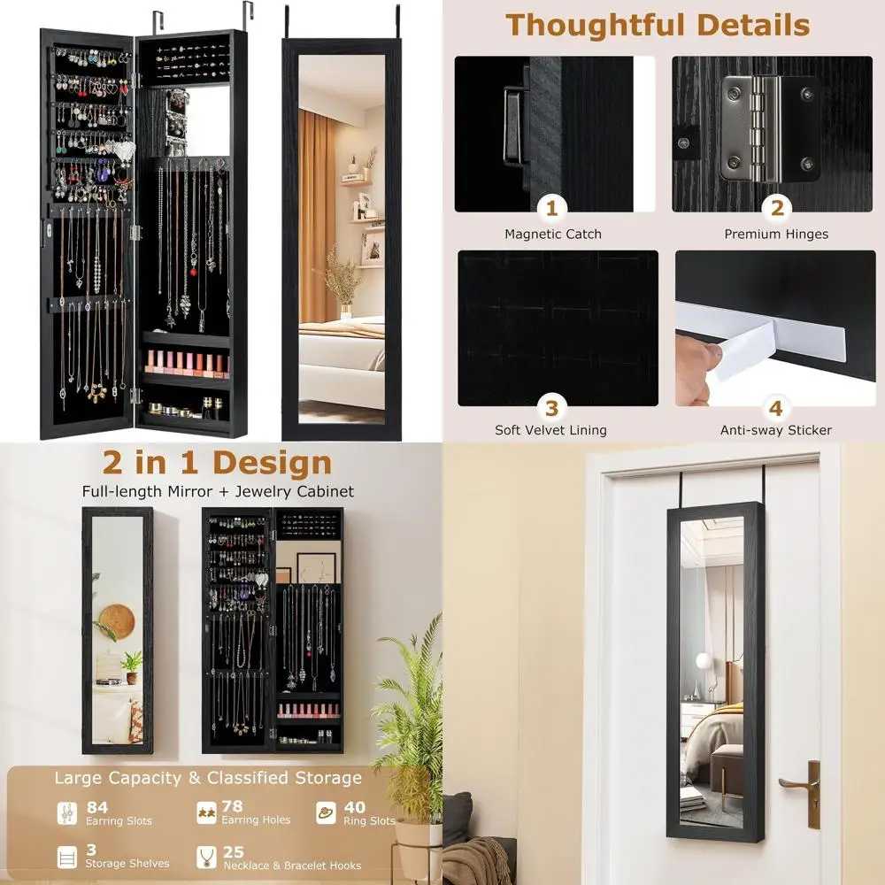 Настенный шкаф для ювелирных изделий с зеркалом в полный рост, зеркалом для макияжа, держателями для колец и крючками для ожерелья — большое хранилище для спальни
Настенный шкаф для ювелирных изделий с зеркалом в полный рост, зеркалом для макияжа, держателями для колец и крючками для ожерелья — большое хранилище для спальни