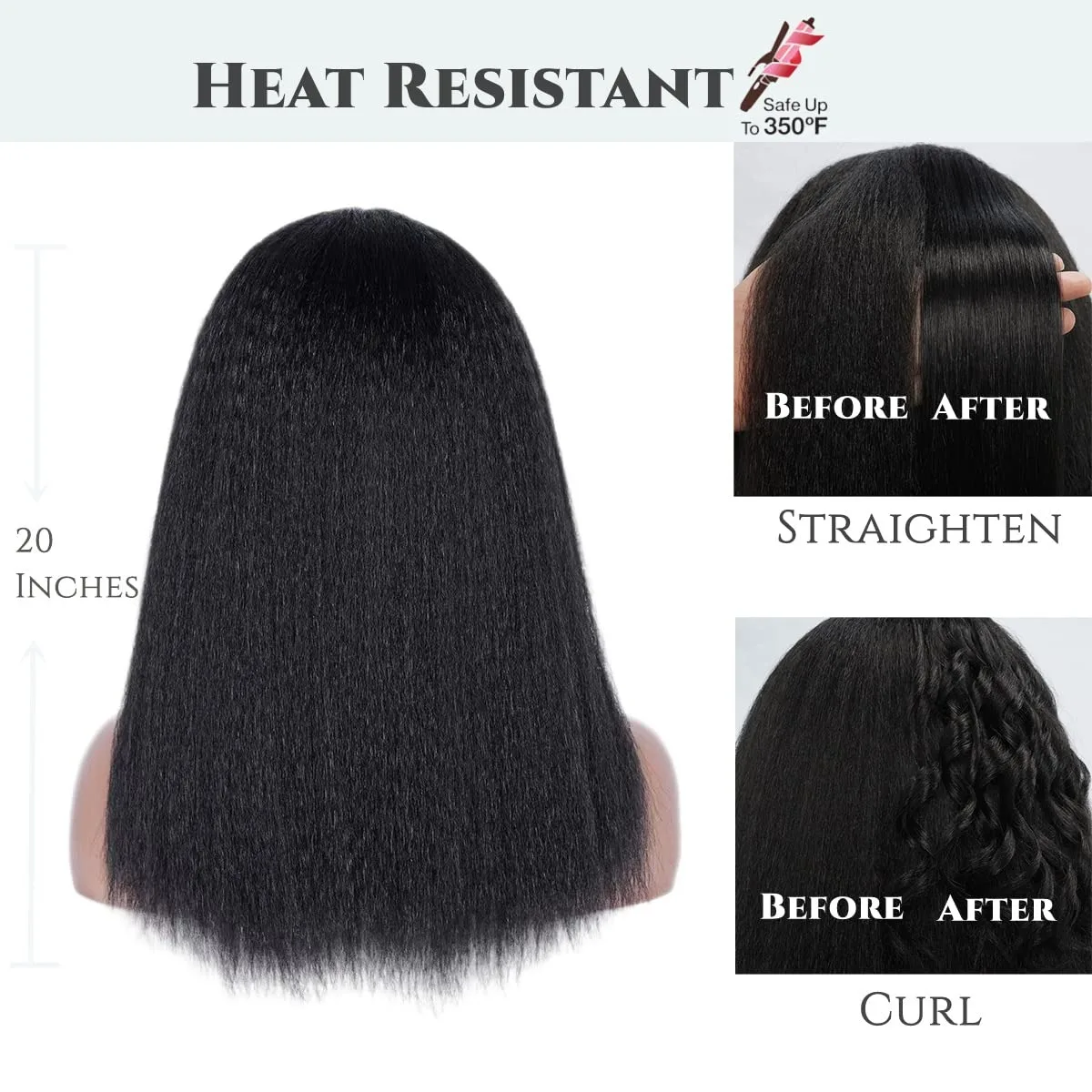 Универсальный синтетический парик-повязка на голову: прямые волосы Yaki и кудрявые прямые волосы - без кружевной основы, без клея для быстрой установки, регулируемый размер.
Универсальный синтетический парик-повязка на голову: прямые волосы Yaki и кудрявые прямые волосы - без кружевной основы, без клея для быстрой установки, регулируемый размер.