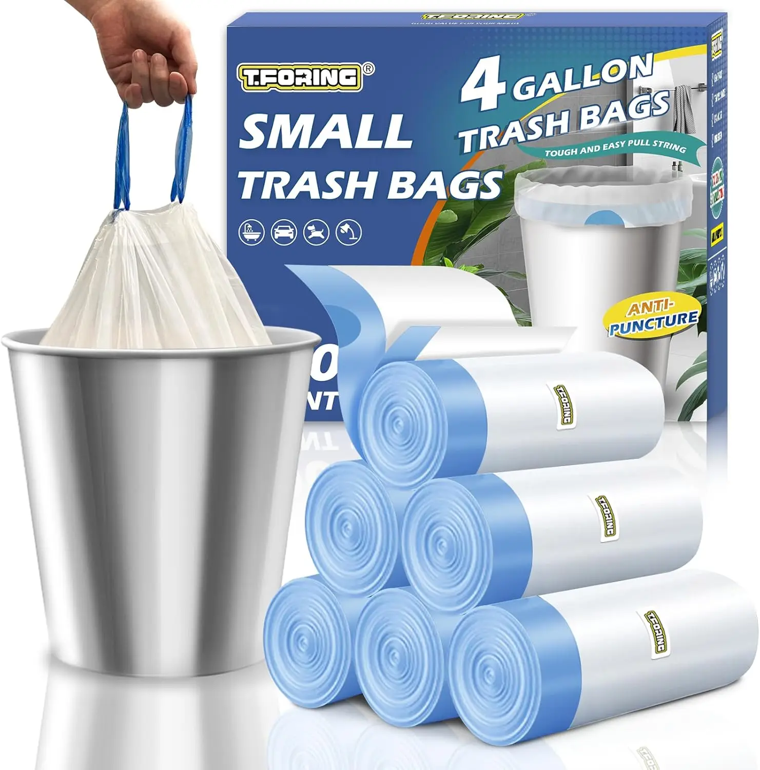 Small Trash Bags 4 Gallon with Drawstring, 1.1 Mil 15 Liter White Thick Unscented Plastic Garbage Bags for Bathroom, Wastebasket
Small Trash Bags 4 Gallon with Drawstring, 1.1 Mil 15 Liter White Thick Unscented Plastic Garbage Bags for Bathroom, Wastebasket