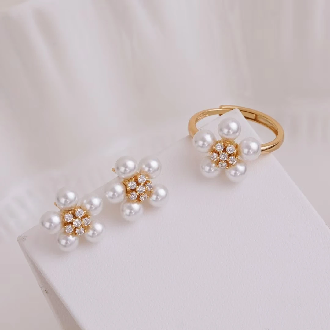 925 Sterling Silver Ring and Earrings Set Mountings Findings Beautiful Jewelry Set Parts Fittings for 4-5mm Size Pearls
925 Sterling Silver Ring and Earrings Set Mountings Findings Beautiful Jewelry Set Parts Fittings for 4-5mm Size Pearls