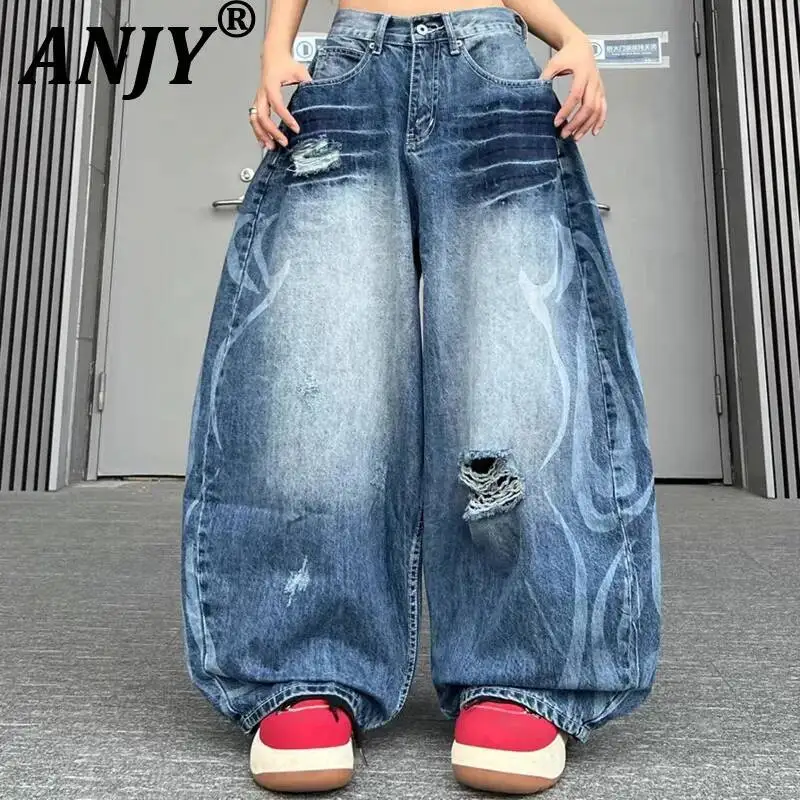ANJY Spring Autumn New Women Streetwear Washed Ripped Contrast Color Wide-Leg Jeans American Style Loose Men Denim Pants A23281
ANJY Spring Autumn New Women Streetwear Washed Ripped Contrast Color Wide-Leg Jeans American Style Loose Men Denim Pants A23281