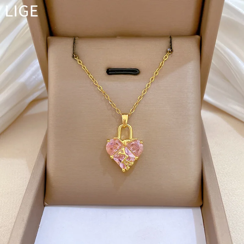 Valentine s Day Pink Heart Shaped Elegant Necklace For Ladies Versatile Collar Chain Titanium Steel Chain Excellent Gift Item
Valentine s Day Pink Heart Shaped Elegant Necklace For Ladies Versatile Collar Chain Titanium Steel Chain Excellent Gift Item