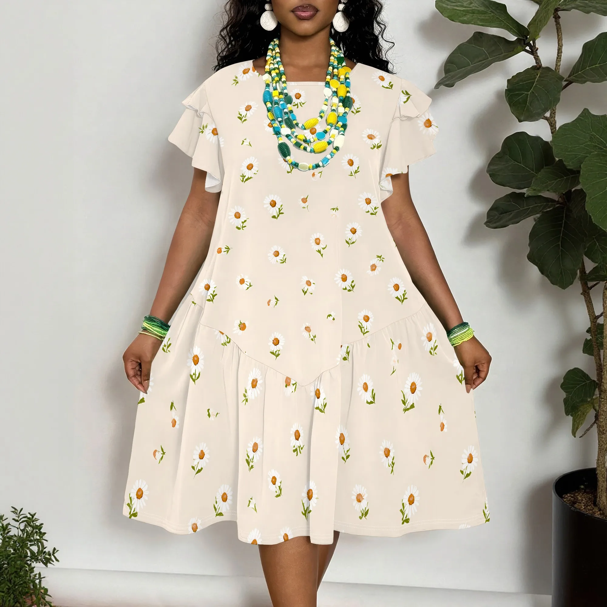 Women's Daisy Print Short Sleeve Tiered Ruffle Dress Casual Summer Floral Mini Dress
Women's Daisy Print Short Sleeve Tiered Ruffle Dress Casual Summer Floral Mini Dress