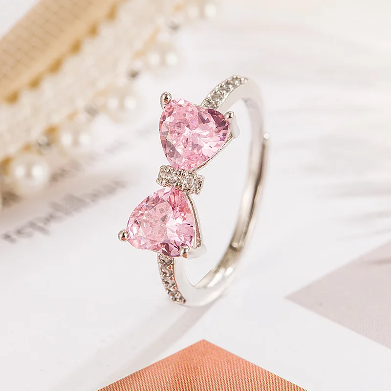 Pink Diamond Bow S925 Sterling Silver Ring, Pink Heart Index Finger Ring, Fashion Jewelry for Women
Pink Diamond Bow S925 Sterling Silver Ring, Pink Heart Index Finger Ring, Fashion Jewelry for Women