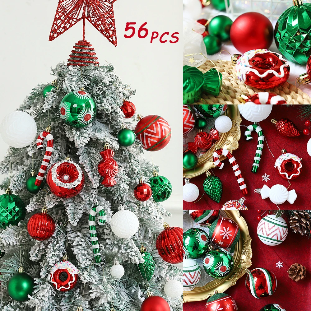 56pcs/set Christmas Tree Pendant Red Green White Ball Candy Cane Cookie Pendant Christmas Party Decor Navidad New Year Kids Gift 
56pcs/set Christmas Tree Pendant Red Green White Ball Candy Cane Cookie Pendant Christmas Party Decor Navidad New Year Kids Gift