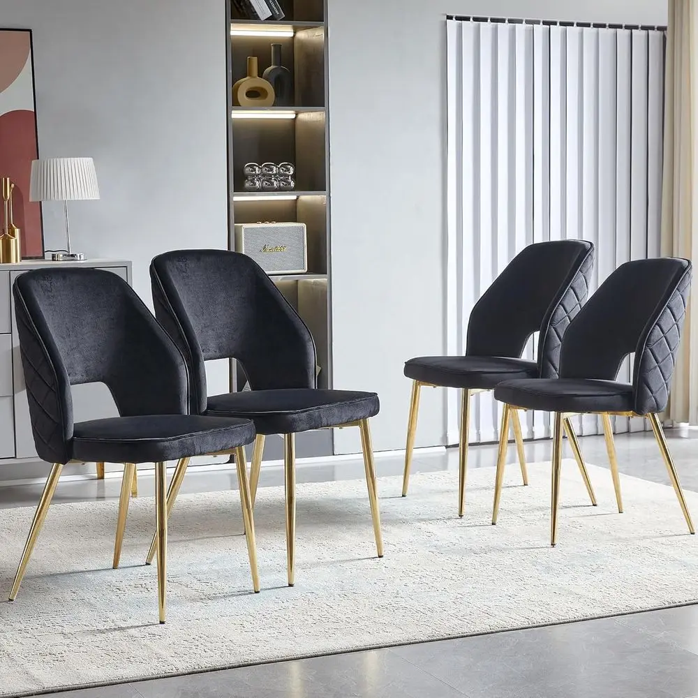 Set of 4 Velvet Black Upholstered Dining Chairs with Gold Legs and Thick Cushions for Kitchen or Living Room
Set of 4 Velvet Black Upholstered Dining Chairs with Gold Legs and Thick Cushions for Kitchen or Living Room