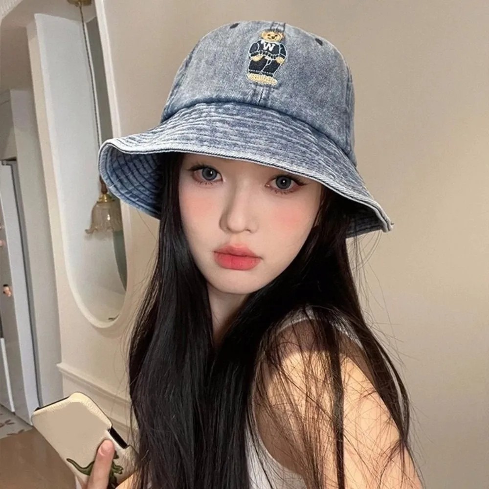 Fashion Korean Denim Bucket Cap Bear Embroidered Y2k Denim Fishing Cap Versatile Sweet Sun Protection Hat Female
Fashion Korean Denim Bucket Cap Bear Embroidered Y2k Denim Fishing Cap Versatile Sweet Sun Protection Hat Female