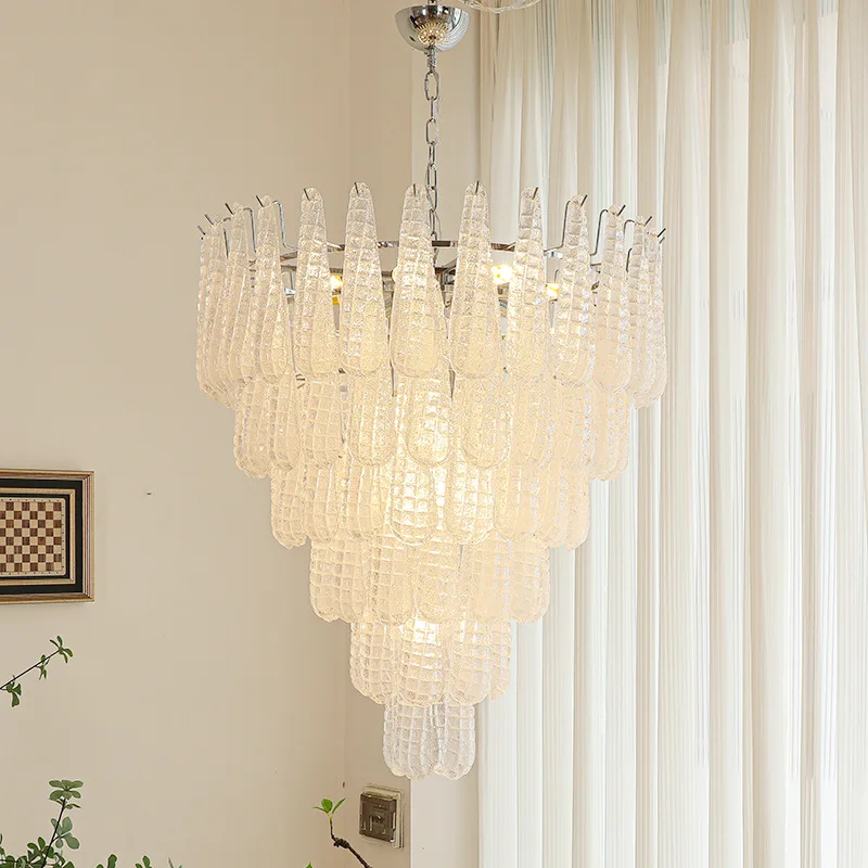French light luxury glass crystal staircase lamp, living room chandelier, American retro
French light luxury glass crystal staircase lamp, living room chandelier, American retro