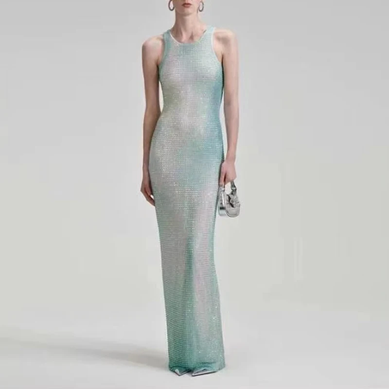 Women Fashion Gradient Rhinestones Hot Drilled Round Neck Sleeveless Party Long Dress
Women Fashion Gradient Rhinestones Hot Drilled Round Neck Sleeveless Party Long Dress