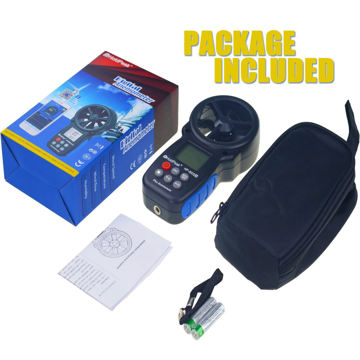 Digital Anemometer Handheld Wind Speed Meter Bluetooth App Temperature Wind Chill Barometer Altimeter LCD Backlight HP-866B
Digital Anemometer Handheld Wind Speed Meter Bluetooth App Temperature Wind Chill Barometer Altimeter LCD Backlight HP-866B