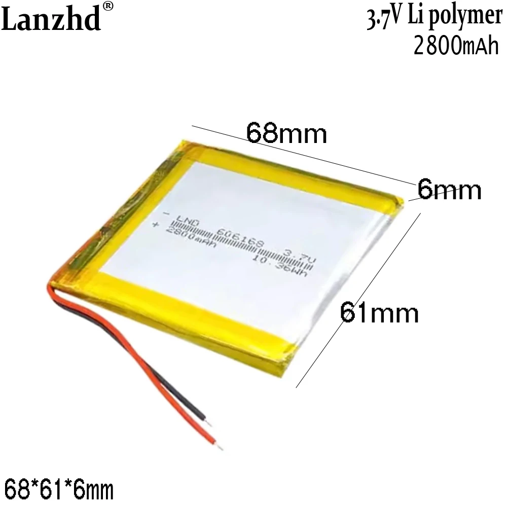 3.7V rechargeable lithium battery For power bank, tablet computer learning machine Bluetooth speaker 606168 2800mAh
3.7V rechargeable lithium battery For power bank, tablet computer learning machine Bluetooth speaker 606168 2800mAh