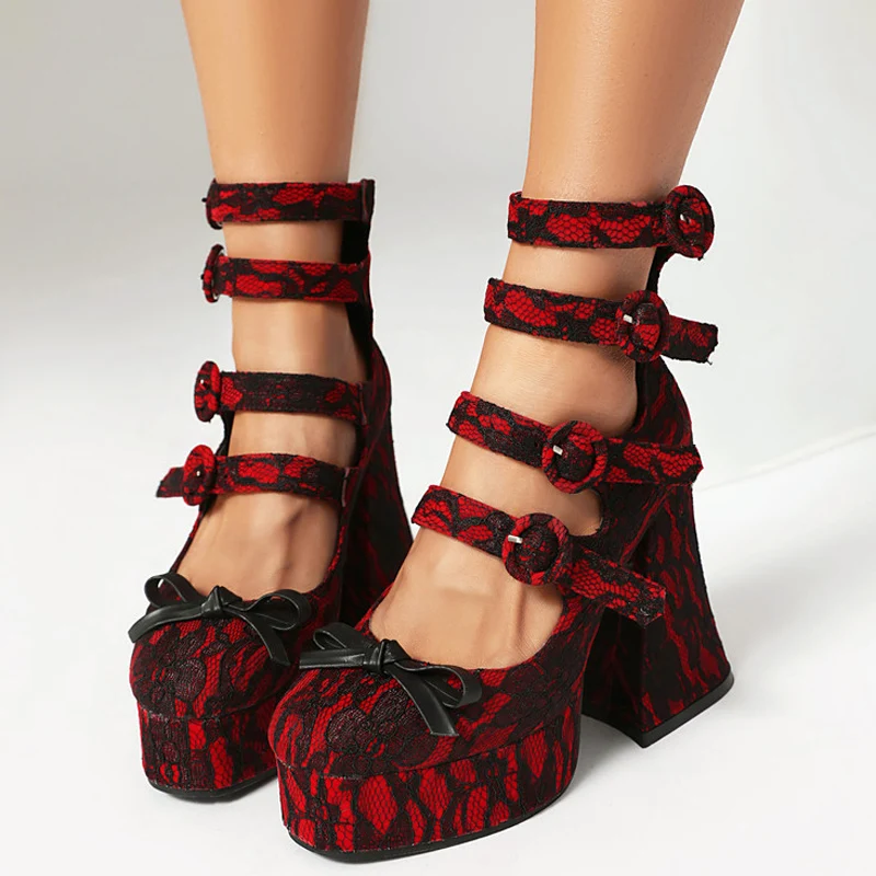 Front Bow Women's Round Toe Dress Lace Upper Shoes High Chunky Heels High Top Sandals Thick Platform Buckles Pumps
Front Bow Women's Round Toe Dress Lace Upper Shoes High Chunky Heels High Top Sandals Thick Platform Buckles Pumps