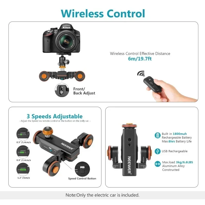 3Wheels Wireless Video Camera Dolly Speed Motorized Electric Track Rail Slider Dolly Car Compatible with Camera Gopro
3Wheels Wireless Video Camera Dolly Speed Motorized Electric Track Rail Slider Dolly Car Compatible with Camera Gopro
