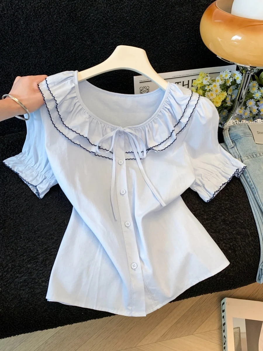 Summer New Women's Sweet Soft Style Bubble Sleeve Short Sleeve Shirt with Pleated Korean Version Loose Fit Breathable
Summer New Women's Sweet Soft Style Bubble Sleeve Short Sleeve Shirt with Pleated Korean Version Loose Fit Breathable