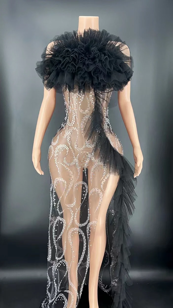 Sexy Women Split Backless Stage Wear Sparkly Rhinestone Black Mesh Transparent Long Dress Birthday Celebrate Evening Gown Dress
Sexy Women Split Backless Stage Wear Sparkly Rhinestone Black Mesh Transparent Long Dress Birthday Celebrate Evening Gown Dress