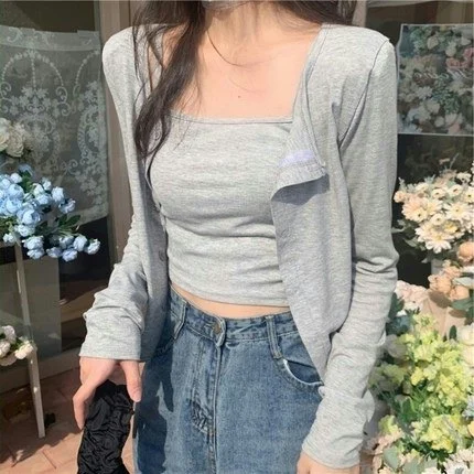 Thin Long Sleeve Open Cardigan Top And Vest Set Women's Slim Fit Spring Autumn Two Piece Suit Korean Style Commute Style
Thin Long Sleeve Open Cardigan Top And Vest Set Women's Slim Fit Spring Autumn Two Piece Suit Korean Style Commute Style