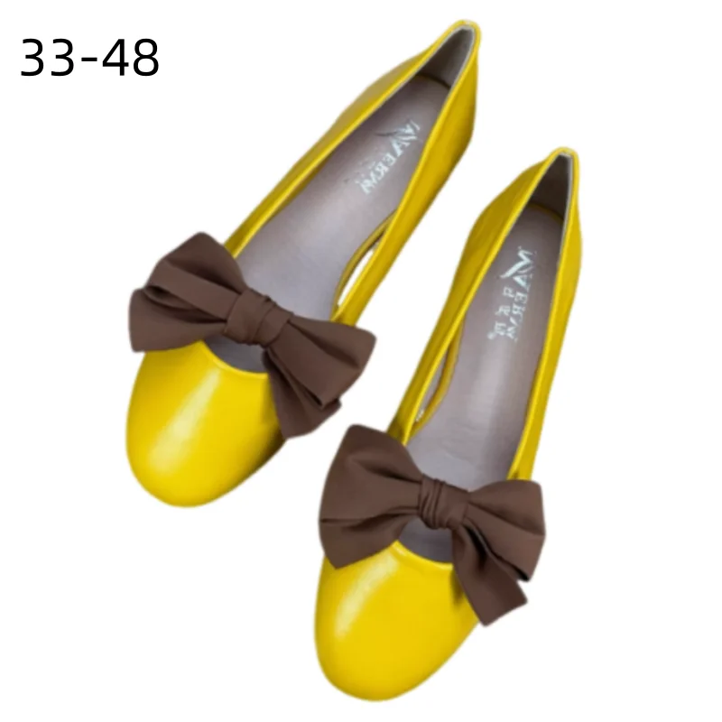 Женские корейские туфли на плоской подошве с коричневым узлом, балетки, роскошные дизайнерские желтые слипоны без каблуков, большие размеры 48–39, широкие и узкие ноги Chaussure 
Женские корейские туфли на плоской подошве с коричневым узлом, балетки, роскошные дизайнерские желтые слипоны без каблуков, большие размеры 48–39, широкие и узкие ноги Chaussure