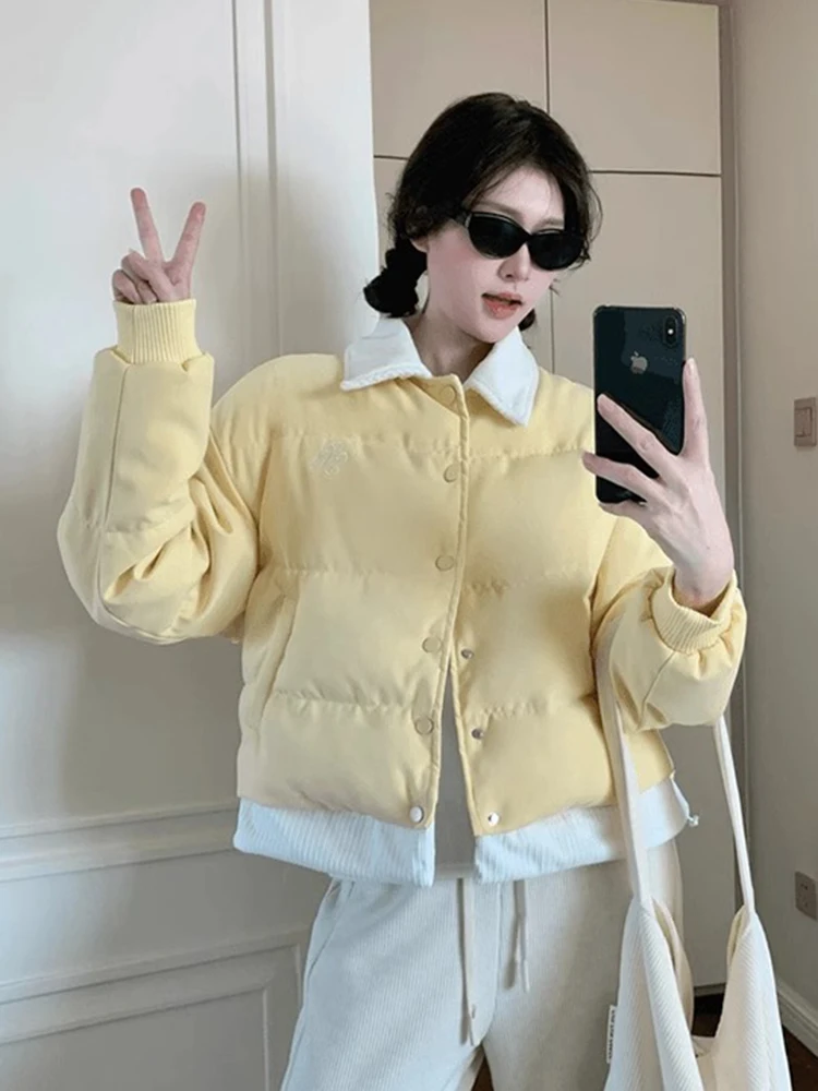 Pure Cotton Crop Parkas Women Yellow Sweet Button Patchwork Korean Puffy Coat Casual Cute Long Sleeve Loose Preppy Short Outwear
Pure Cotton Crop Parkas Women Yellow Sweet Button Patchwork Korean Puffy Coat Casual Cute Long Sleeve Loose Preppy Short Outwear