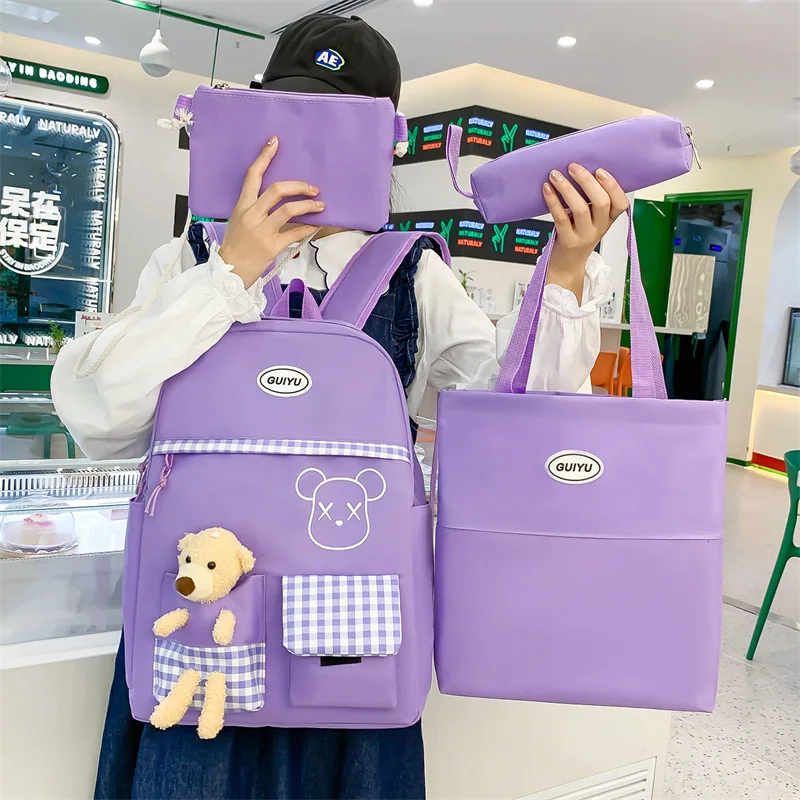 4pcs/set Canvas Kawaii Women Backpack Korean Cute Teenage Student Girl Large Capacity School bag Clutch Travel Bookbags Shoulder
4pcs/set Canvas Kawaii Women Backpack Korean Cute Teenage Student Girl Large Capacity School bag Clutch Travel Bookbags Shoulder