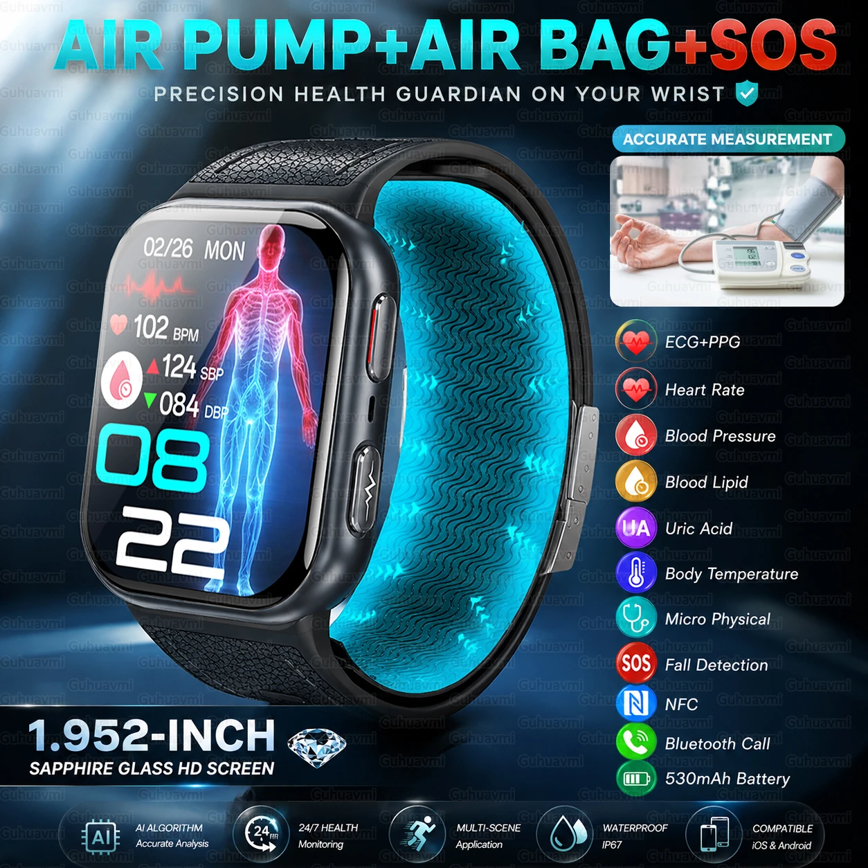 2026 New Precision Blood Pressure Measurement Health Smart Watch Air Pump Airbag Blood Lipid Uric Acid ECG+NFC Smartwatches Men
2026 New Precision Blood Pressure Measurement Health Smart Watch Air Pump Airbag Blood Lipid Uric Acid ECG+NFC Smartwatches Men