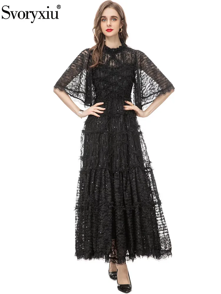 Svoryxiu Fashion Designer Autumn Black Elegant Floor-Length Dress Women's Flounces Collar Net Yarn Sequins High Waist Dress
Svoryxiu Fashion Designer Autumn Black Elegant Floor-Length Dress Women's Flounces Collar Net Yarn Sequins High Waist Dress