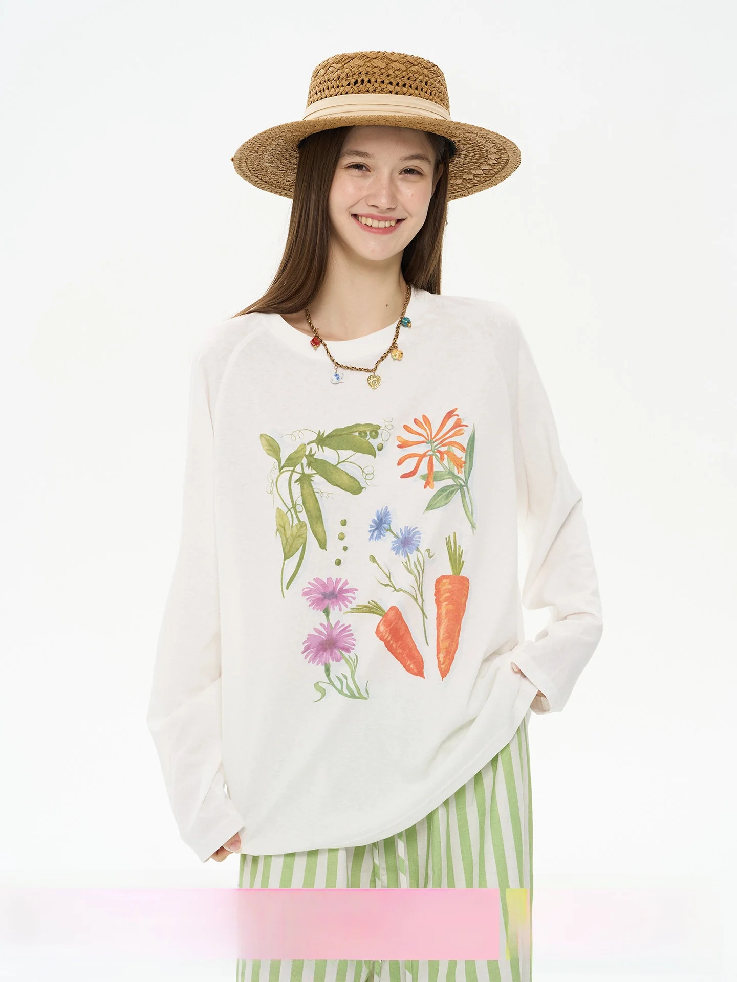 Heris Holiday Fruit And Vegetable Print Long T-Shirt Loose Fit Knitted Snowflake Cotton UV Protection Casual Style round Neck
Heris Holiday Fruit And Vegetable Print Long T-Shirt Loose Fit Knitted Snowflake Cotton UV Protection Casual Style round Neck